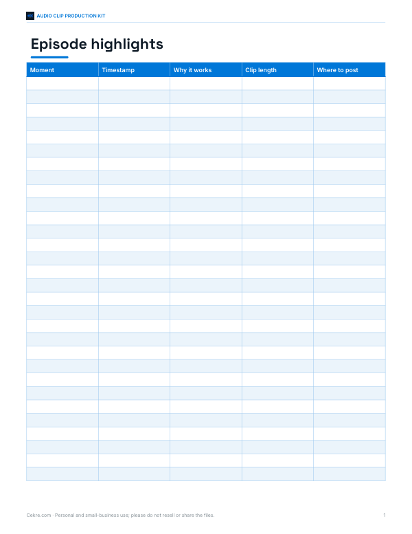 Preview of Printable Episode Highlights Planner